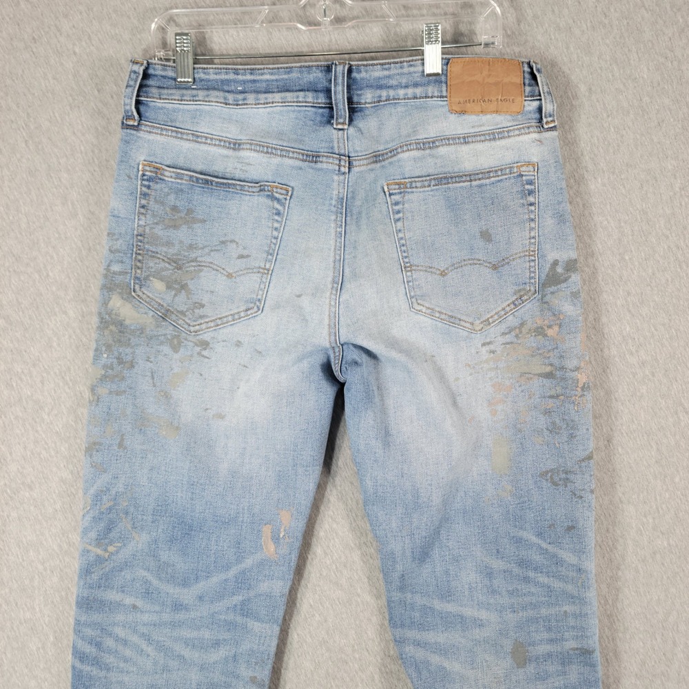 American Eagle Jeans Mens 33x34 Airflex Slim Straight Paint Splatter Distressed - Picture 6 of 14